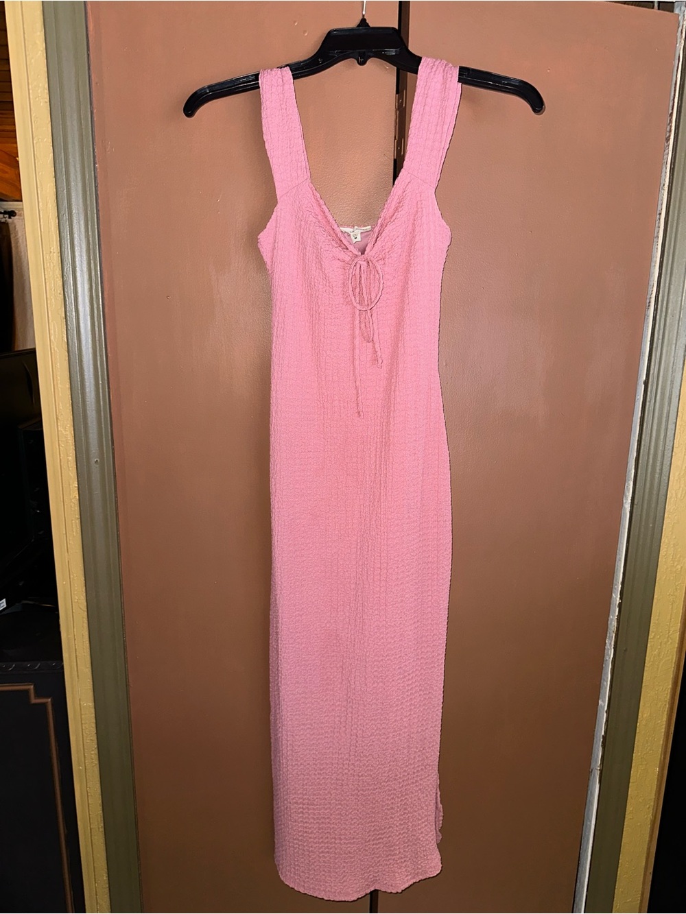 See You Monday Pink Sleeveless Maxi Dress with Front Tie